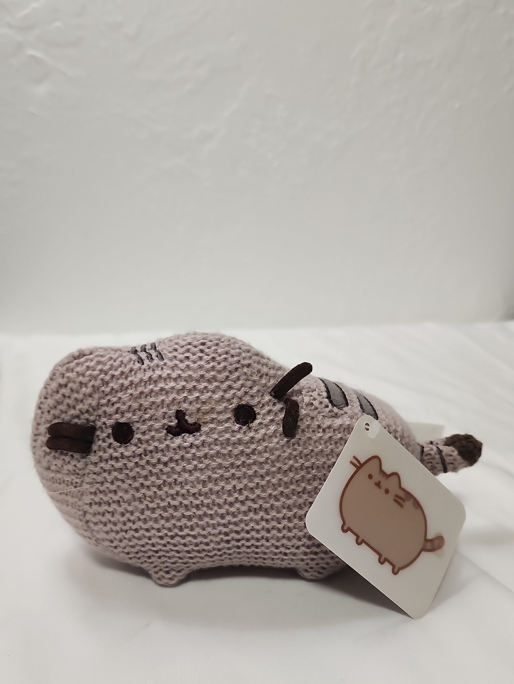 Pusheen Plush Knit Cat in Light Mauve and Brown